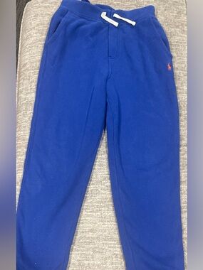 Ralph Lauren Kids Blue Fleece Joggers with White Drawstring